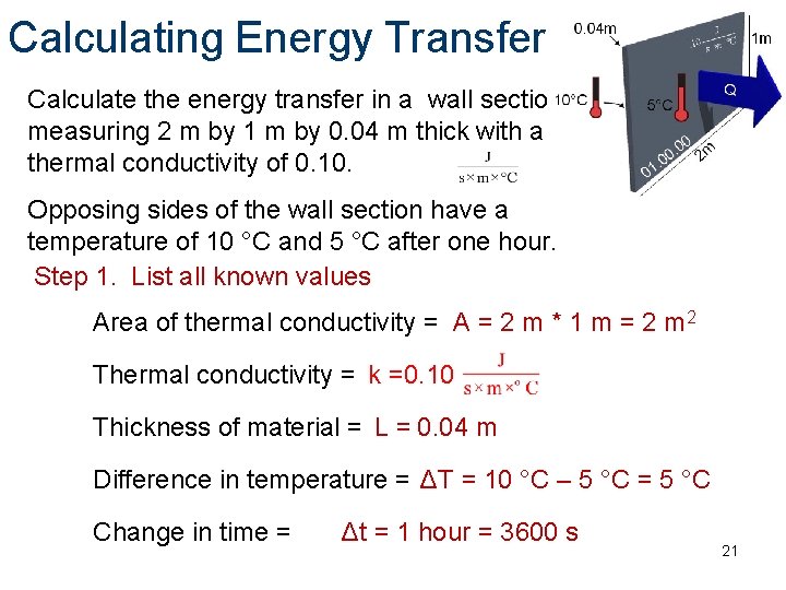 Calculating Energy Transfer Calculate the energy transfer in a wall section measuring 2 m