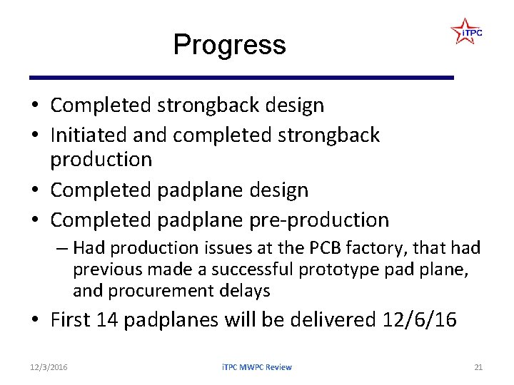 Progress • Completed strongback design • Initiated and completed strongback production • Completed padplane Progress • Completed strongback design • Initiated and completed strongback production • Completed padplane