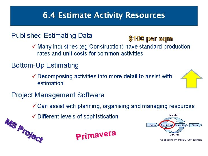 6. 4 Estimate Activity Resources Published Estimating Data $100 per sqm ü Many industries 6. 4 Estimate Activity Resources Published Estimating Data $100 per sqm ü Many industries