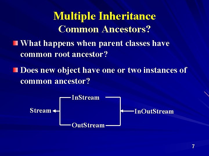 Multiple Inheritance Common Ancestors? What happens when parent classes have common root ancestor? Does