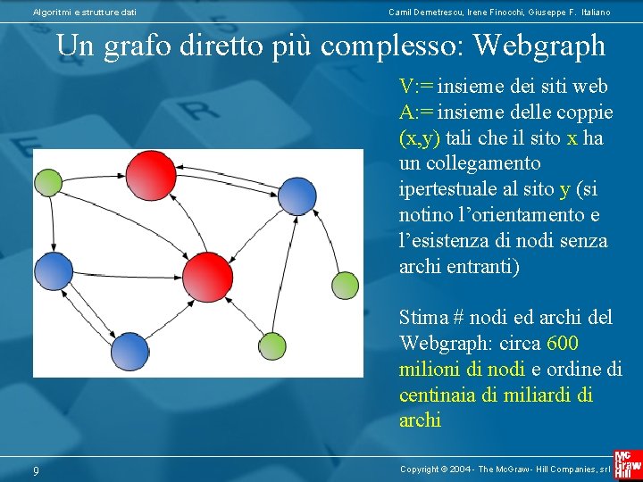 Algoritmi e strutture dati Camil Demetrescu, Irene Finocchi, Giuseppe F. Italiano Un grafo diretto