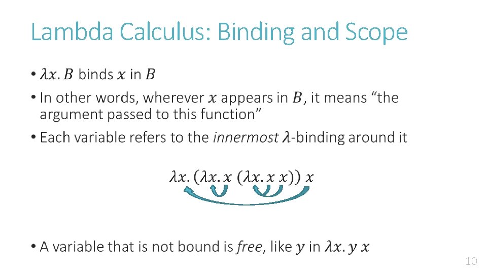 Lambda Calculus: Binding and Scope • 10 
