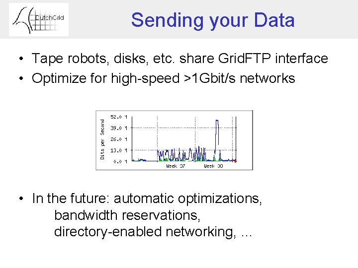 Sending your Data • Tape robots, disks, etc. share Grid. FTP interface • Optimize