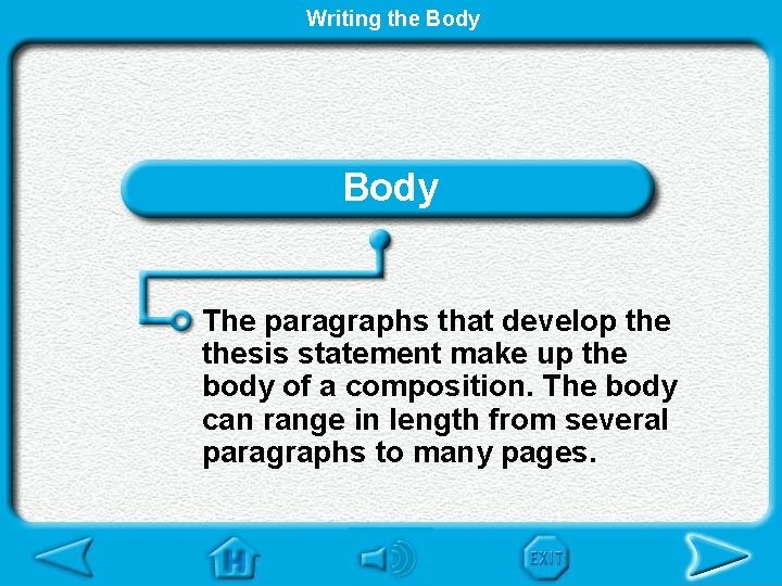 Writing the Body The paragraphs that develop thesis statement make up the body of