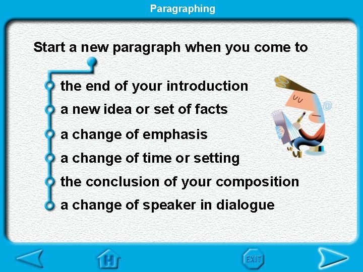 Paragraphing Start a new paragraph when you come to the end of your introduction