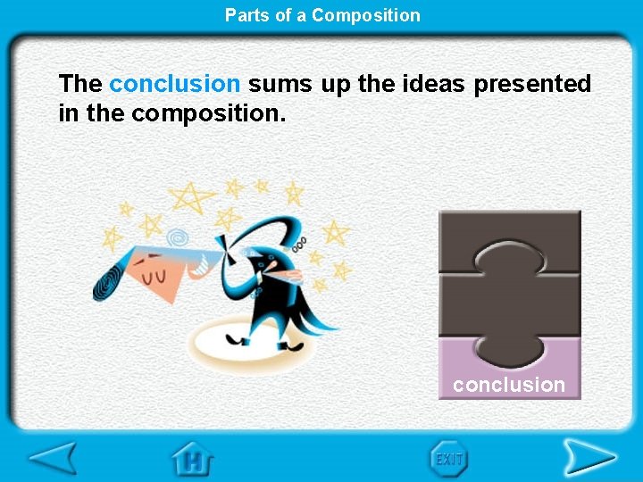 Parts of a Composition The conclusion sums up the ideas presented in the composition.