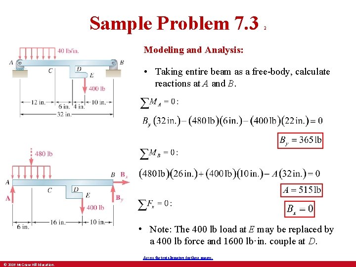 Sample Problem 7. 3 2 Modeling and Analysis: • Taking entire beam as a