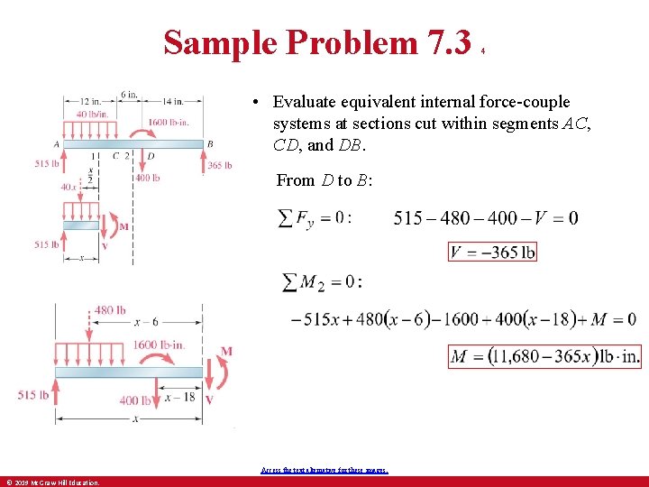 Sample Problem 7. 3 4 • Evaluate equivalent internal force-couple systems at sections cut