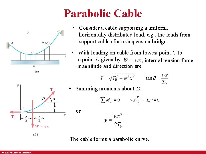 Parabolic Cable • Consider a cable supporting a uniform, horizontally distributed load, e. g.