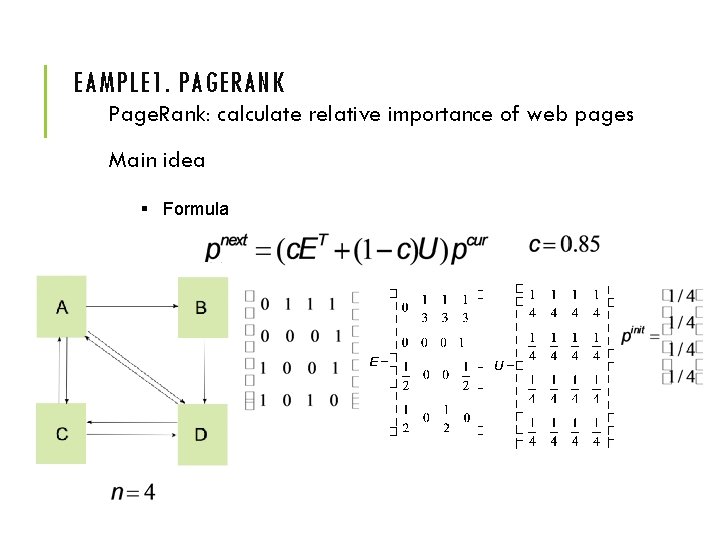 EAMPLE 1. PAGERANK Page. Rank: calculate relative importance of web pages Main idea §