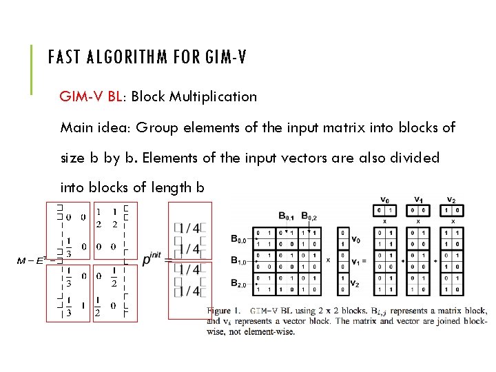 FAST ALGORITHM FOR GIM-V BL: Block Multiplication Main idea: Group elements of the input