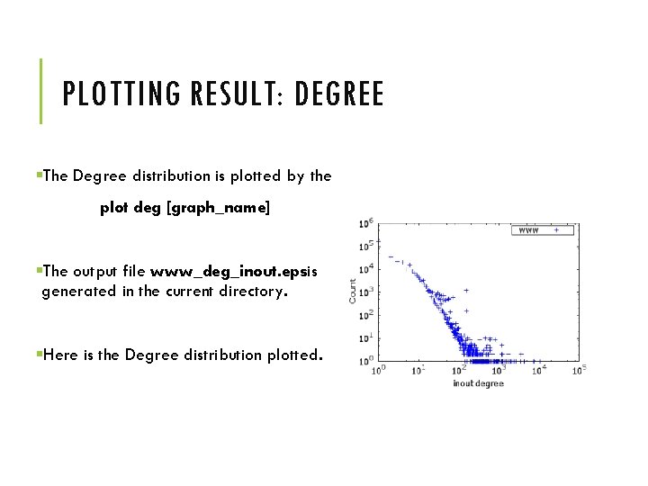 PLOTTING RESULT: DEGREE §The Degree distribution is plotted by the plot deg [graph_name] §The