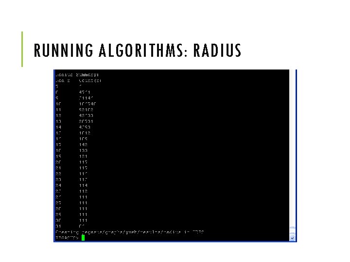 RUNNING ALGORITHMS: RADIUS 