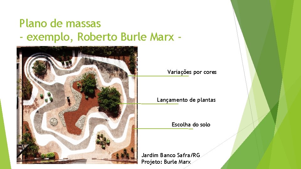 Plano de massas - exemplo, Roberto Burle Marx Variações por cores Lançamento de plantas