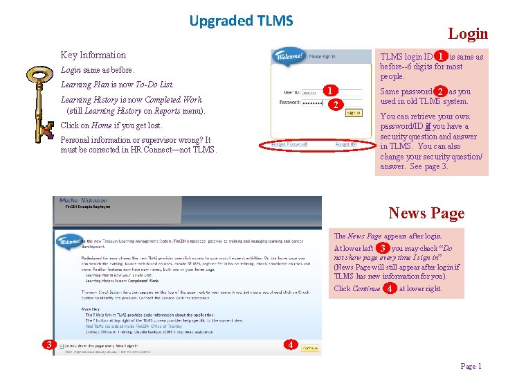Upgraded TLMS Login Key Information TLMS login ID 1 is same as before--6 digits