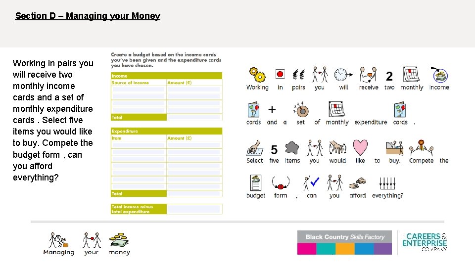 Section D – Managing your Money Working in pairs you will receive two monthly