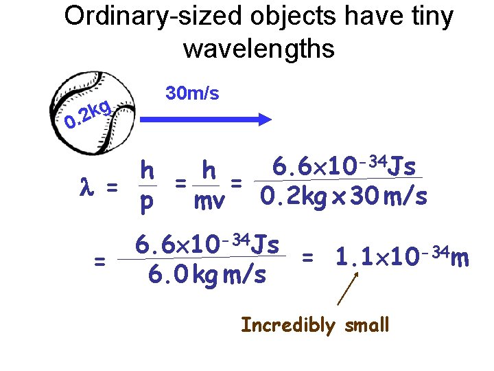 Ordinary-sized objects have tiny wavelengths g k 2 0. 30 m/s -34 Js 6.
