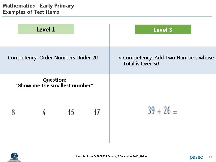 Mathematics – Early Primary Examples of Test Items Level 1 Level 3 Competency: Order