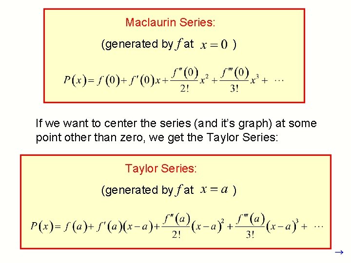 Maclaurin Series: (generated by f at ) If we want to center the series Maclaurin Series: (generated by f at ) If we want to center the series