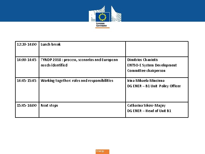 12: 20 -14: 00 Lunch break 14: 00 -14: 45 TYNDP 2018 : process,