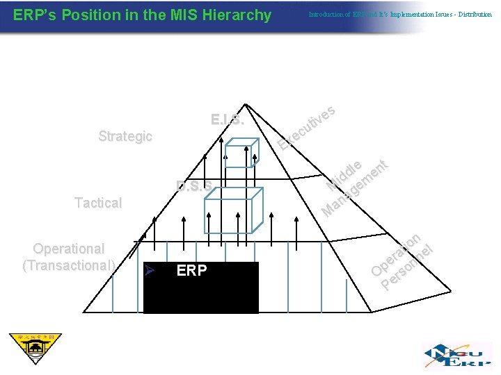 ERP’s Position in the MIS Hierarchy E. I. S. Strategic D. S. S. Tactical