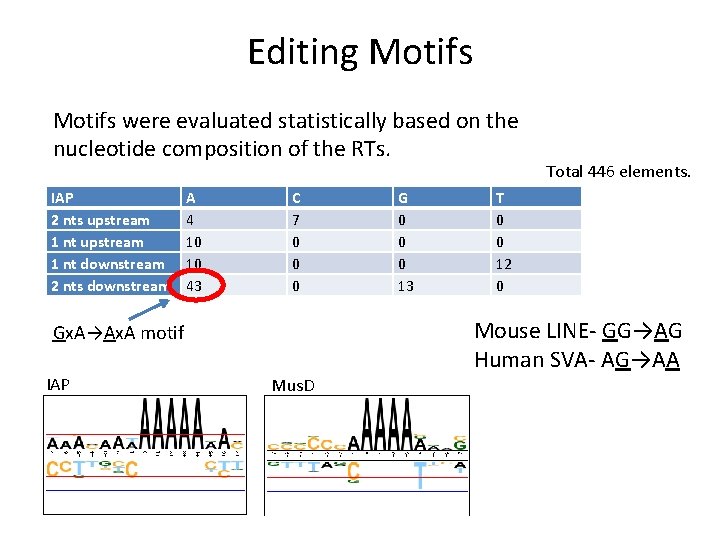 Editing Motifs were evaluated statistically based on the nucleotide composition of the RTs. IAP