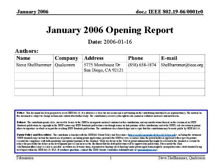 January 2006 doc. : IEEE 802. 19 -06/0001 r 0 January 2006 Opening Report