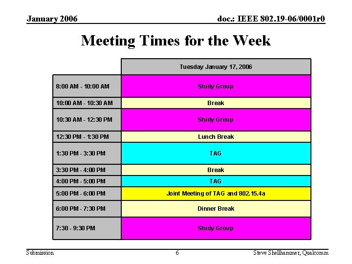 January 2006 doc. : IEEE 802. 19 -06/0001 r 0 Meeting Times for the