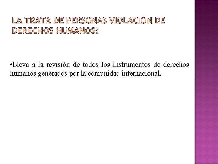  • Lleva a la revisión de todos los instrumentos de derechos humanos generados