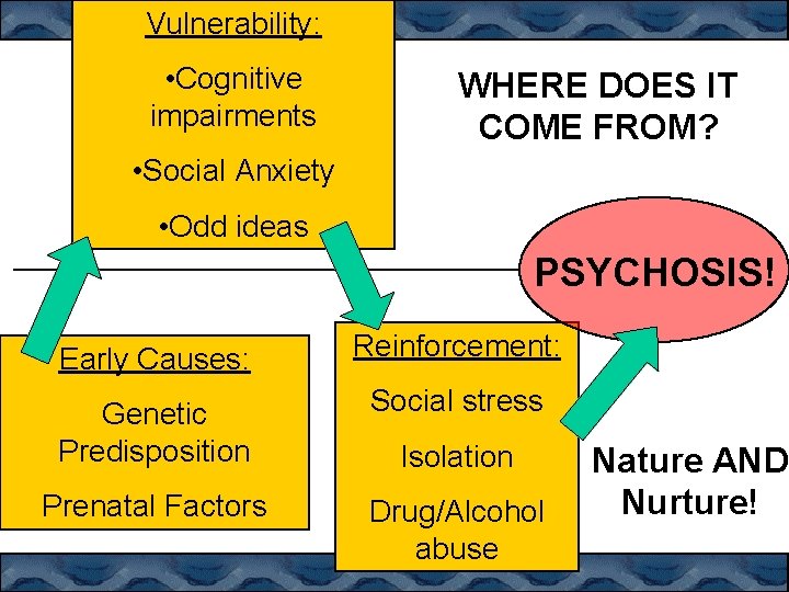 Vulnerability: • Cognitive impairments WHERE DOES IT COME FROM? • Social Anxiety • Odd