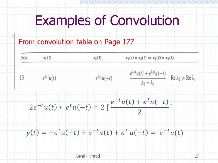 Examples of Convolution From convolution table on Page 177 Basil Hamed 29 