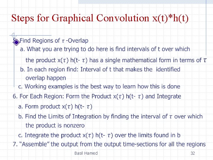 Steps for Graphical Convolution x(t)*h(t) Basil Hamed 32 