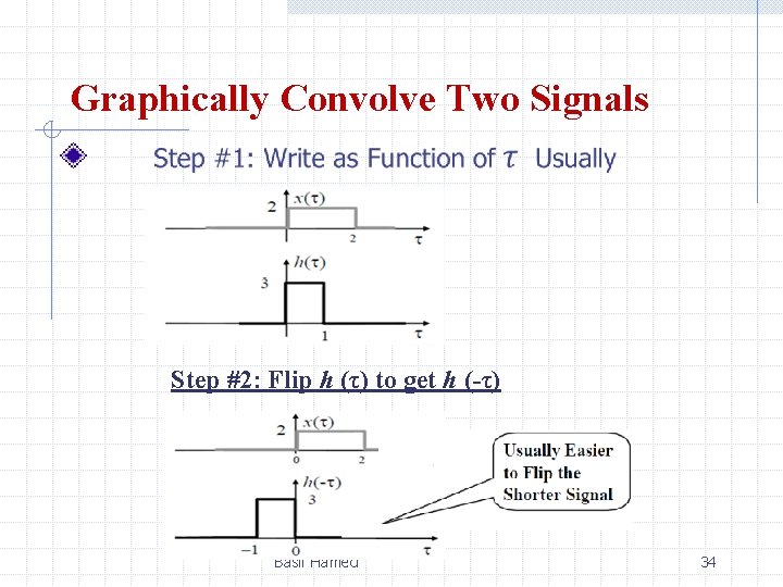 Graphically Convolve Two Signals Step #2: Flip h (τ) to get h (-τ) Basil