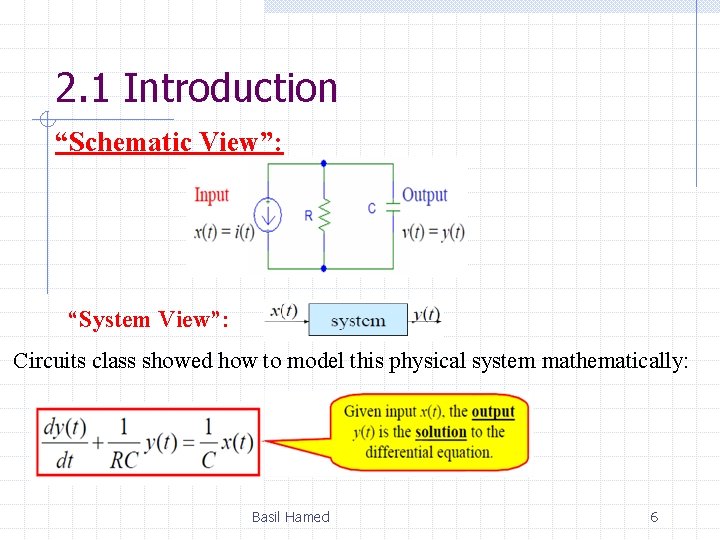 2. 1 Introduction “Schematic View”: “System View”: Circuits class showed how to model this