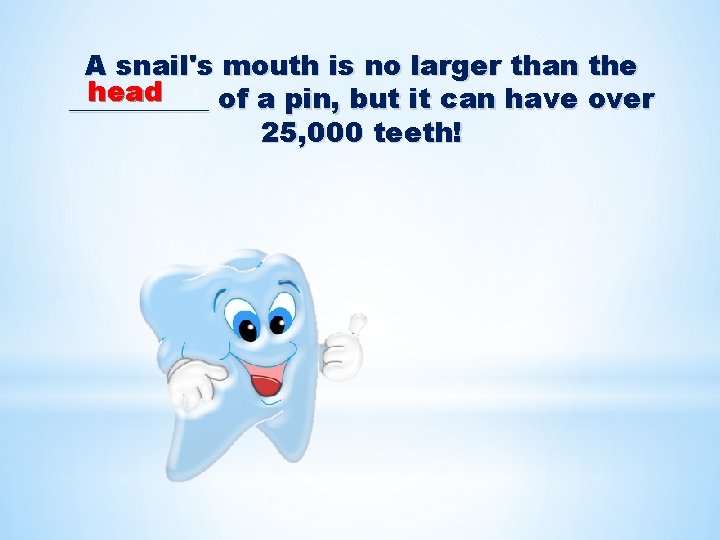 A snail's mouth is no larger than the head _____ of a pin, but