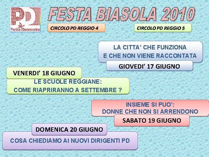 LA CITTA’ CHE FUNZIONA E CHE NON VIENE RACCONTATA GIOVEDI’ 17 GIUGNO VENERDI’ 18