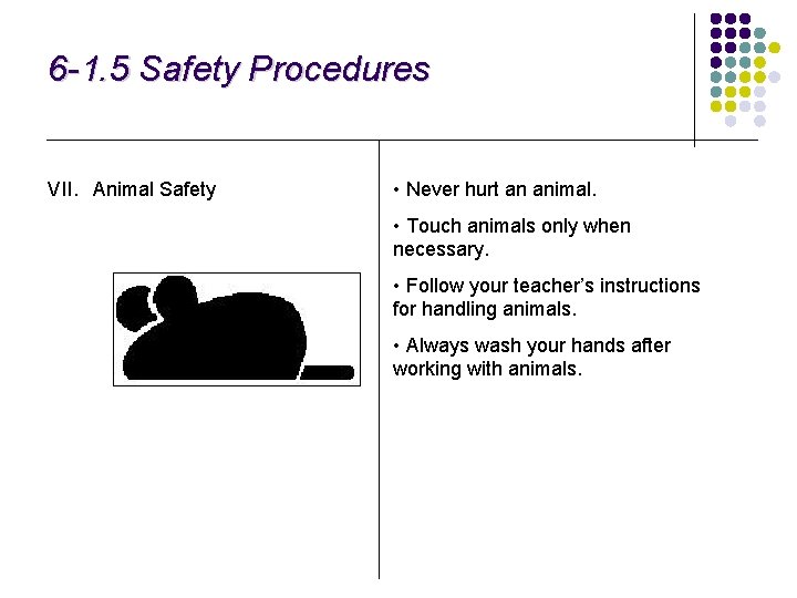 6 -1. 5 Safety Procedures VII. Animal Safety • Never hurt an animal. •