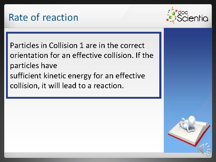 Rate of reaction Particles in Collision 1 are in the correct orientation for an