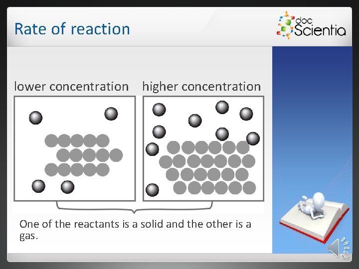 Rate of reaction lower concentration higher concentration One of the reactants is a solid