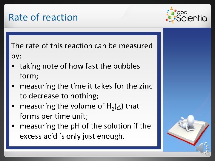 Rate of reaction The rate of this reaction can be measured by: • taking
