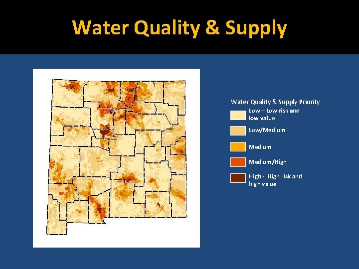 Water Quality & Supply Priority Low – Low risk and low value Low/Medium/High -