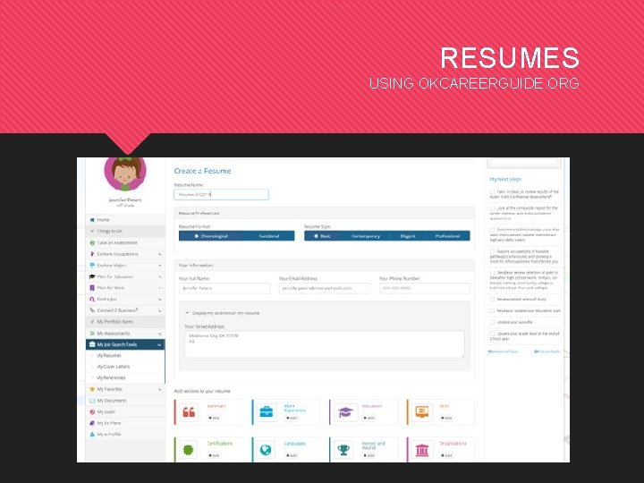 RESUMES USING OKCAREERGUIDE. ORG 