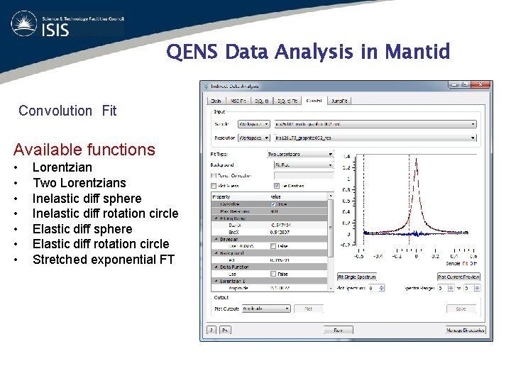 QENS Data Analysis in Mantid Convolution Fit Available functions • • Lorentzian Two Lorentzians