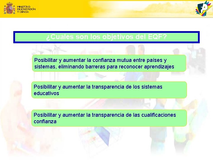 ¿Cuales son los objetivos del EQF? Posibilitar y aumentar la confianza mutua entre países