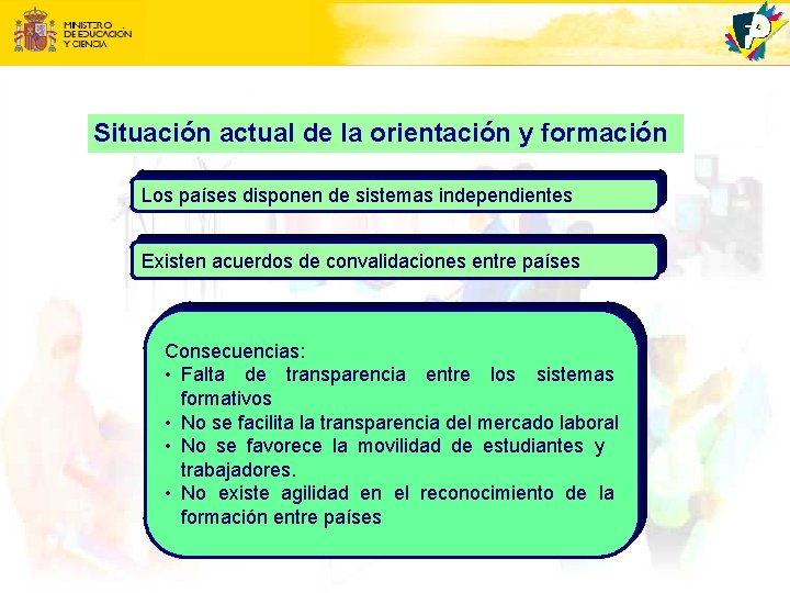 Situación actual de la orientación y formación Los países disponen de sistemas independientes Existen