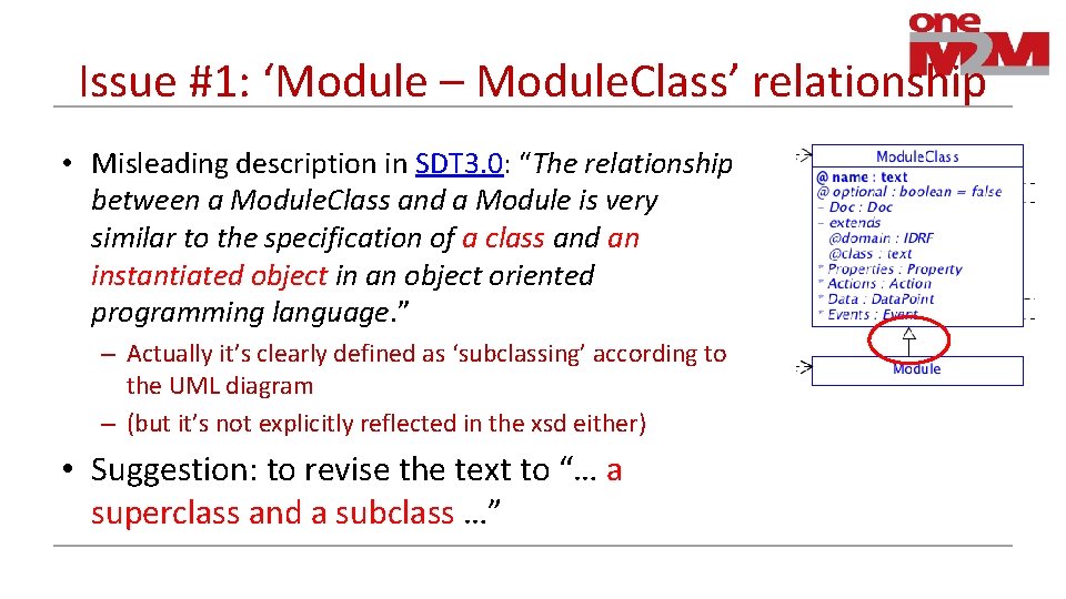 Issue #1: ‘Module – Module. Class’ relationship • Misleading description in SDT 3. 0: