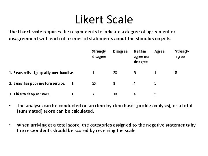 Likert Scale The Likert scale requires the respondents to indicate a degree of agreement