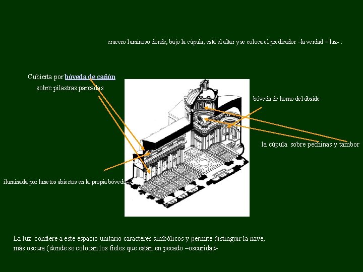 crucero luminoso donde, bajo la cúpula, está el altar y se coloca el predicador