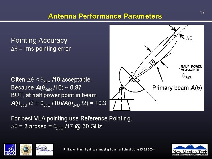 17 Antenna Performance Parameters q Pointing Accuracy q = rms pointing error Often q