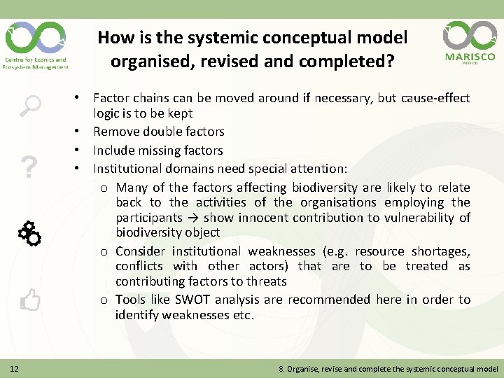 How is the systemic conceptual model organised, revised and completed? ? 12 • Factor